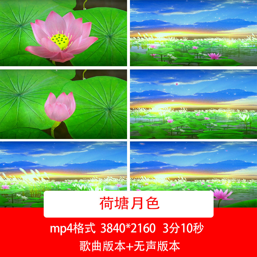 荷塘月色歌曲舞台led背景视频荷花荷叶水墨视频背景荷花山水视频