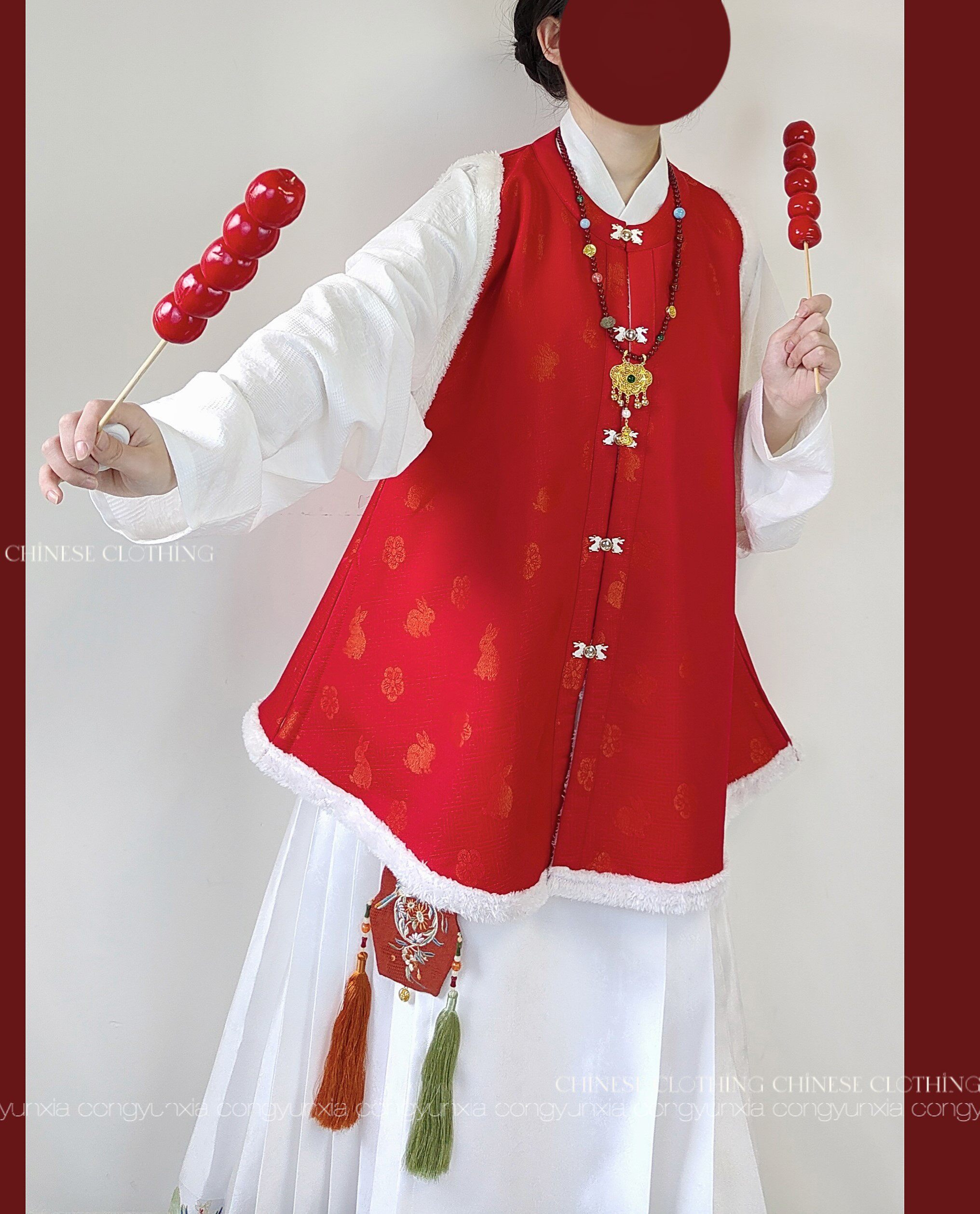 SHANG SHANG ZHE HUA 산호 비즈 원래 명나라가 만든 라운드 넥 더블 브레스트 가을 겨울 자카드 플러스 벨벳 짧은 BIJIA DAILY HANFU