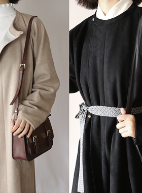 裳裳者华 加厚唐制圆领袍撞色长款大衣风衣外套秋冬冬日常汉服