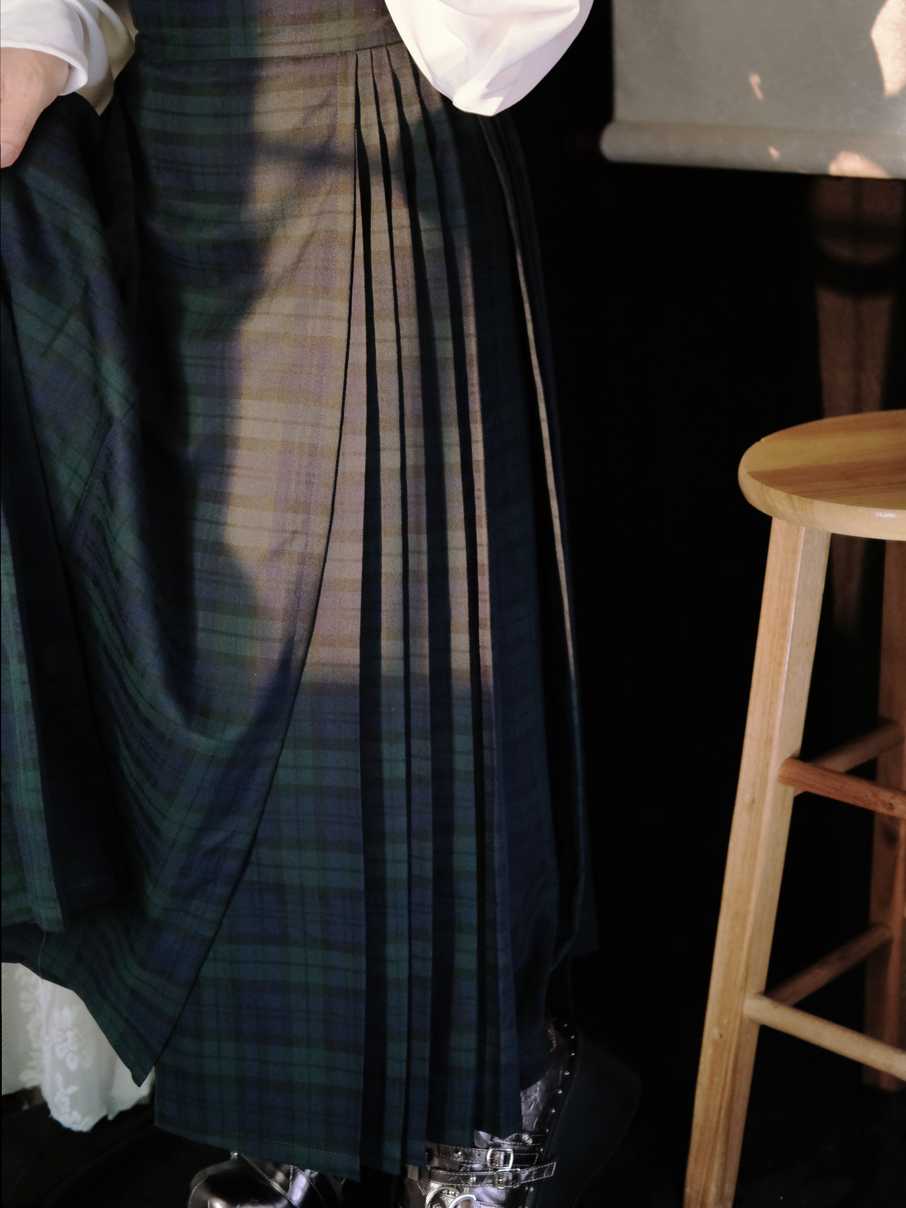 SHANG SHANG ZHEHUA 주말 원래 봄 가을 겨울 명나라 전통 HANFU 여성의 일일 격자 무늬 중간 길이 말 얼굴 스커트