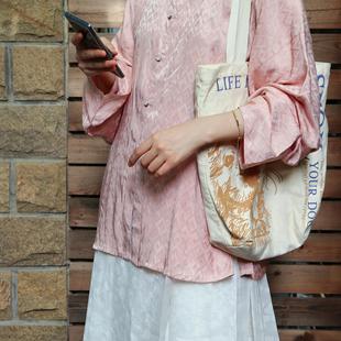 裳裳者华 菱格 明制天丝提花圆领弓袋袖对襟短衫春夏汉服日常