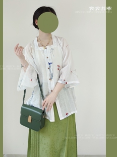 裳裳者华 绿野 日常春夏秋明制汉服花草刺绣花天丝方领半袖短衫