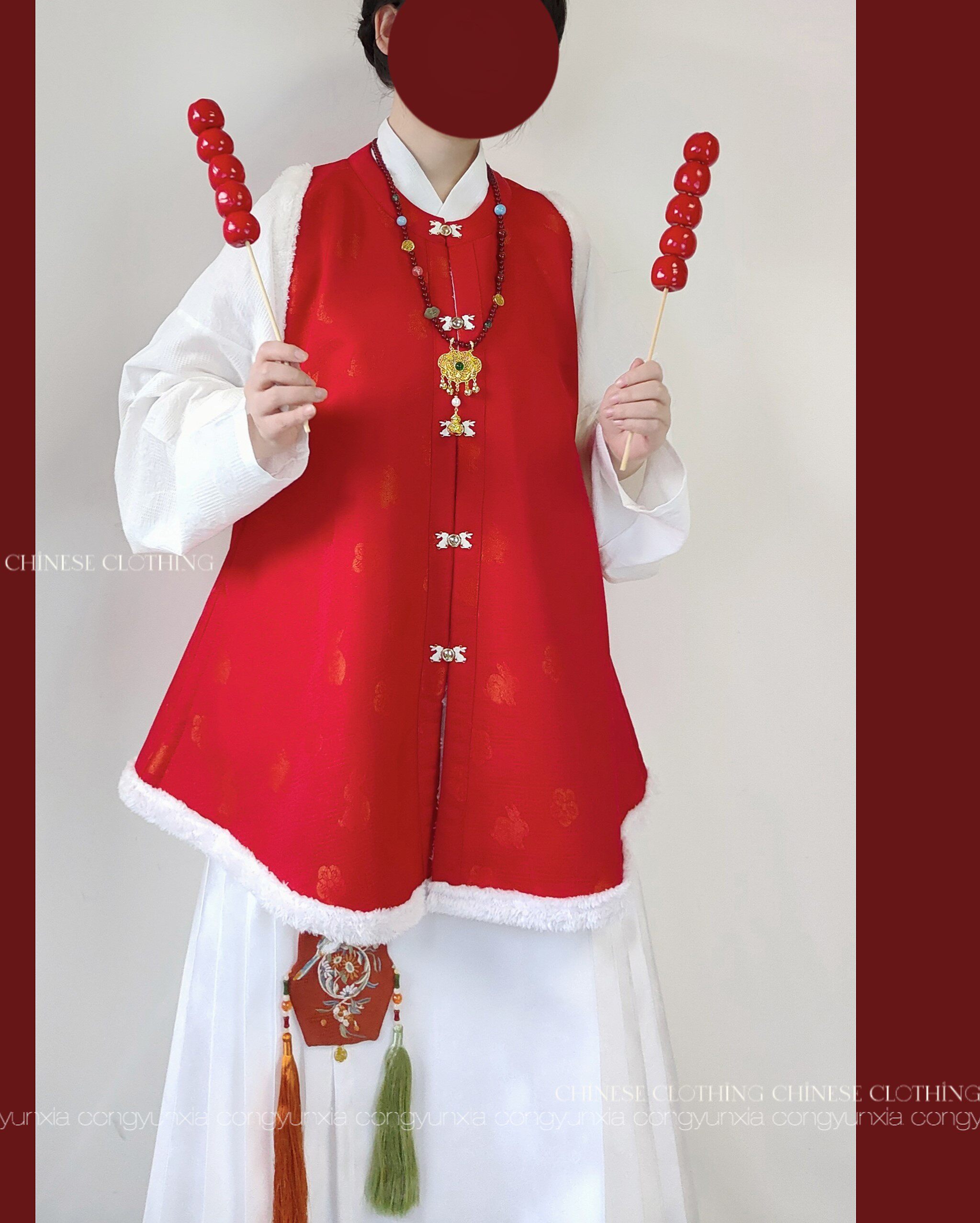 SHANG SHANG ZHE HUA 산호 비즈 원래 명나라가 만든 라운드 넥 더블 브레스트 가을 겨울 자카드 플러스 벨벳 짧은 BIJIA DAILY HANFU