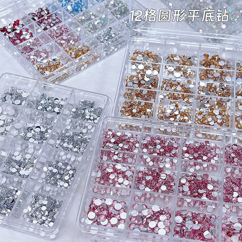 美甲银底小圆钻大小混装彩色