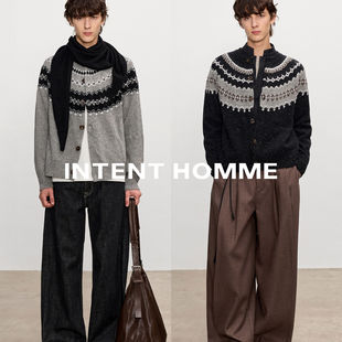 INTENT 费尔岛星空开衫毛衣/美利奴羊毛混纺针织衫保暖舒适氛围感