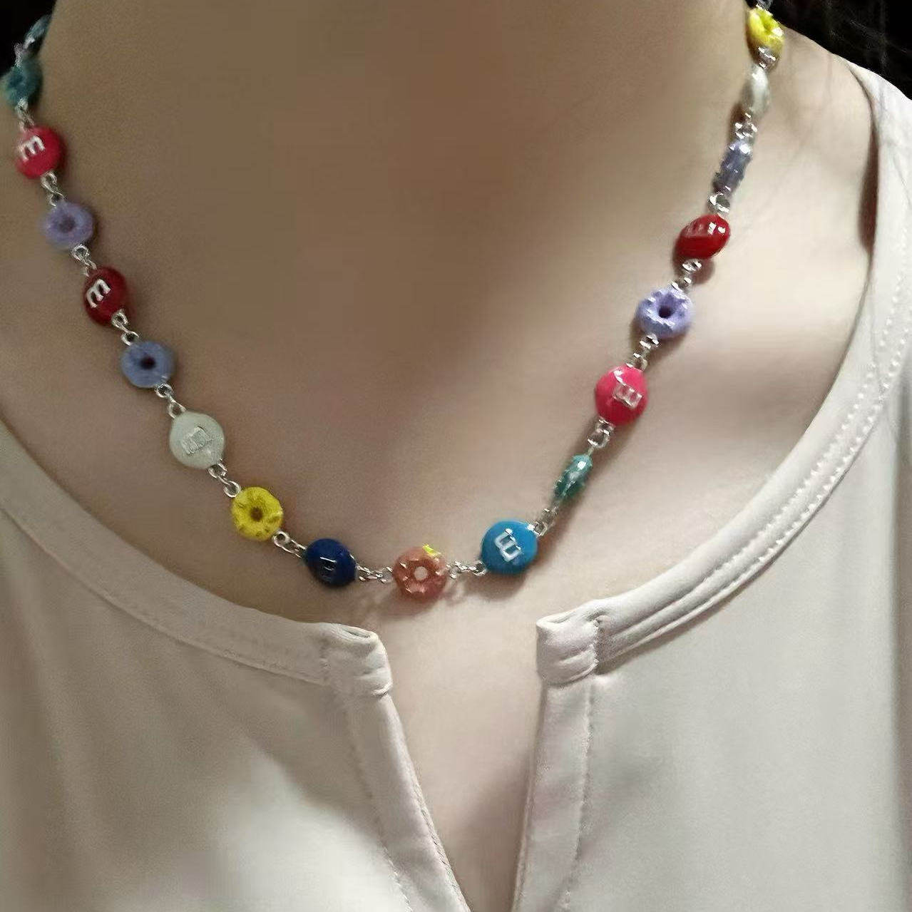 【大美唤专属】撞色滴油M豆甜甜圈项链手链XL-007,饰品/流行首饰/时尚饰品新,项链,淘宝优惠券,粉丝福利购,淘宝优惠卷