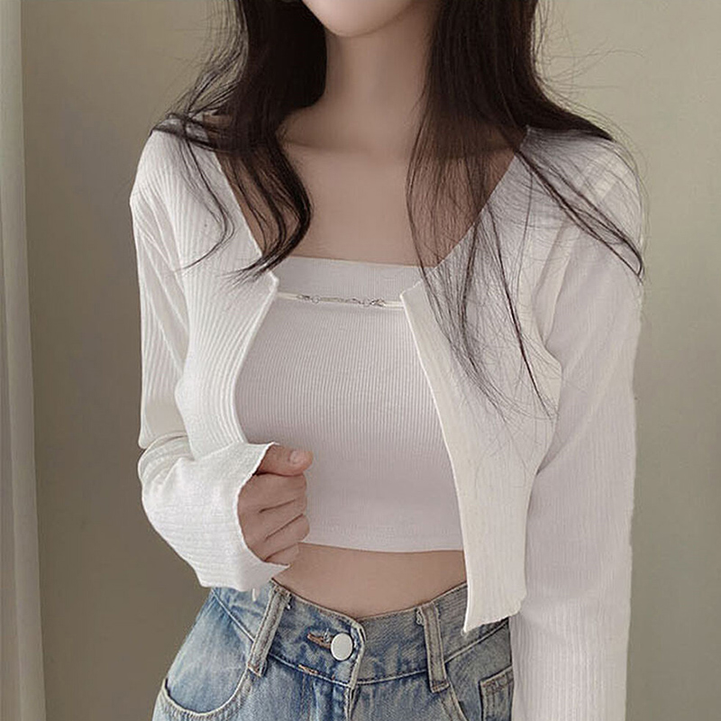 薄款针织开衫女夏吊带裙外搭罩衫防晒衣防晒衫空调衫链条短外套潮