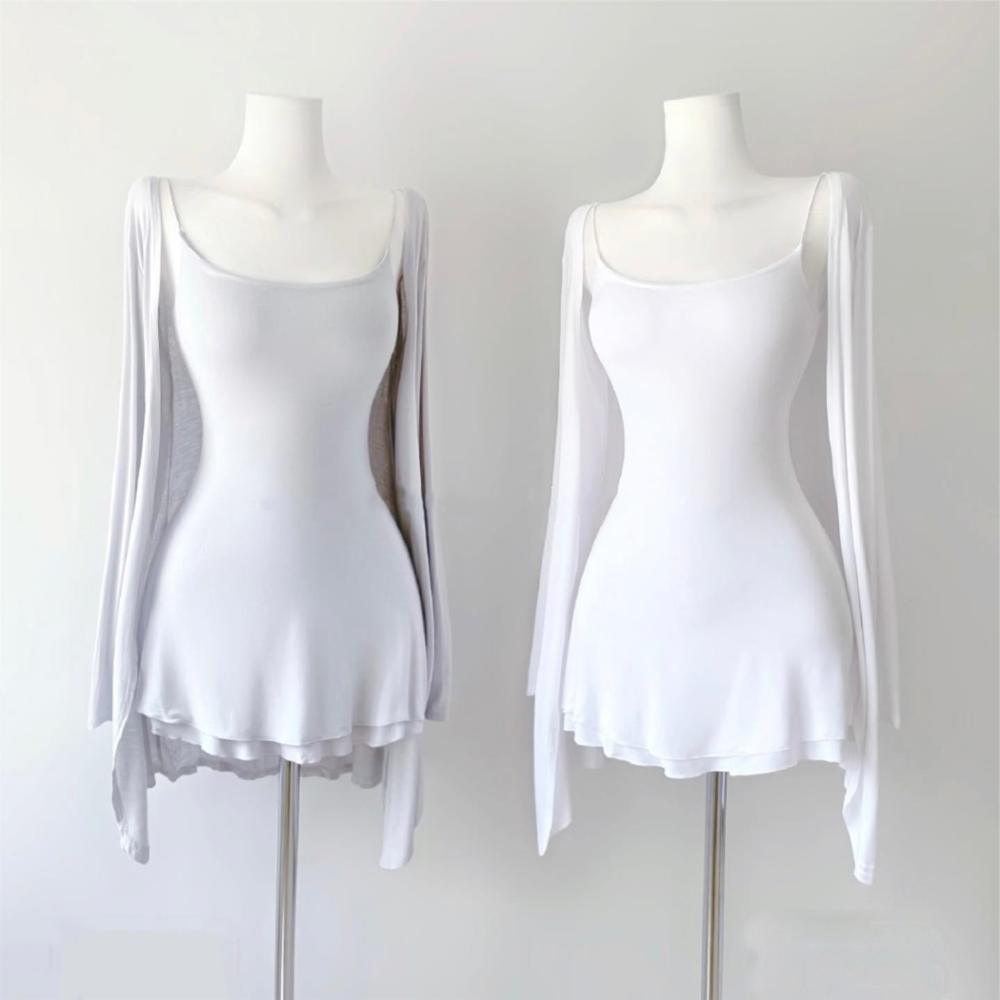 纯欲紧身低胸内搭辣妹包臀短裙子白色吊带裙性感夜场连衣裙女秋季