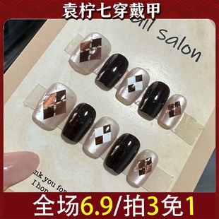 穿戴甲指甲5225美甲假贴片纯指甲手工半猫眼手工穿戴甲鎏金款 式