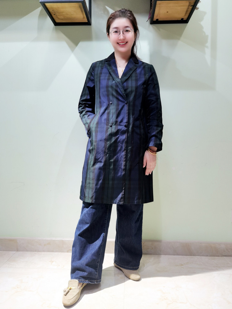 YUN韫西装领中长款格子风衣女款