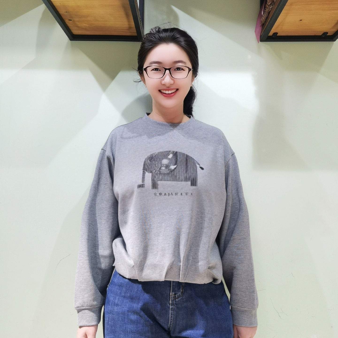 大象刺绣卫衣女款宽松慵懒风韩版灰色2026秋季新款圆领长袖棉外套