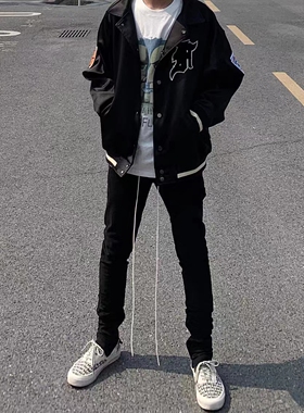 4th新款经典撞色修身百搭高街拉链布裤 男女款长堆积感休闲裤