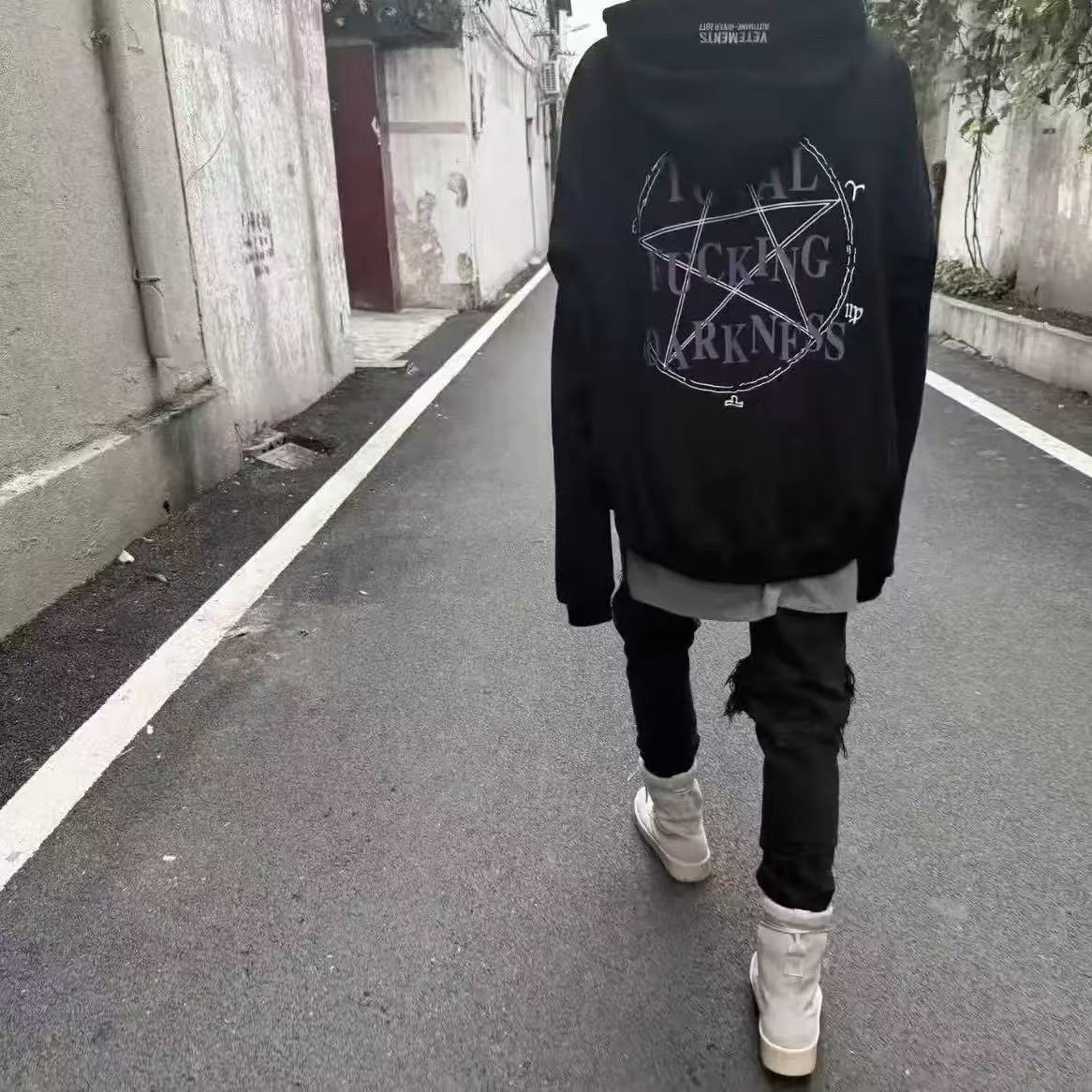 自主五芒星重磅纯棉套头连帽卫衣