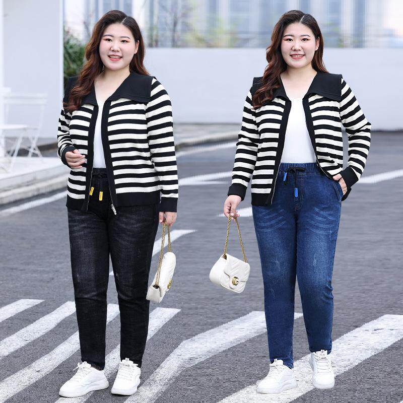 大码弹力牛仔裤女宽松胖MM230斤裤子显瘦老爹裤胯宽大腿粗休闲裤