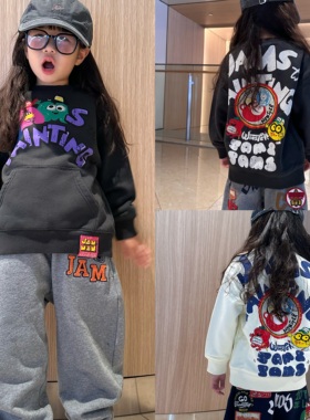 闲闲家秋冬jam童装日系儿童加绒圆领套头卫衣男女童卡通印花上衣