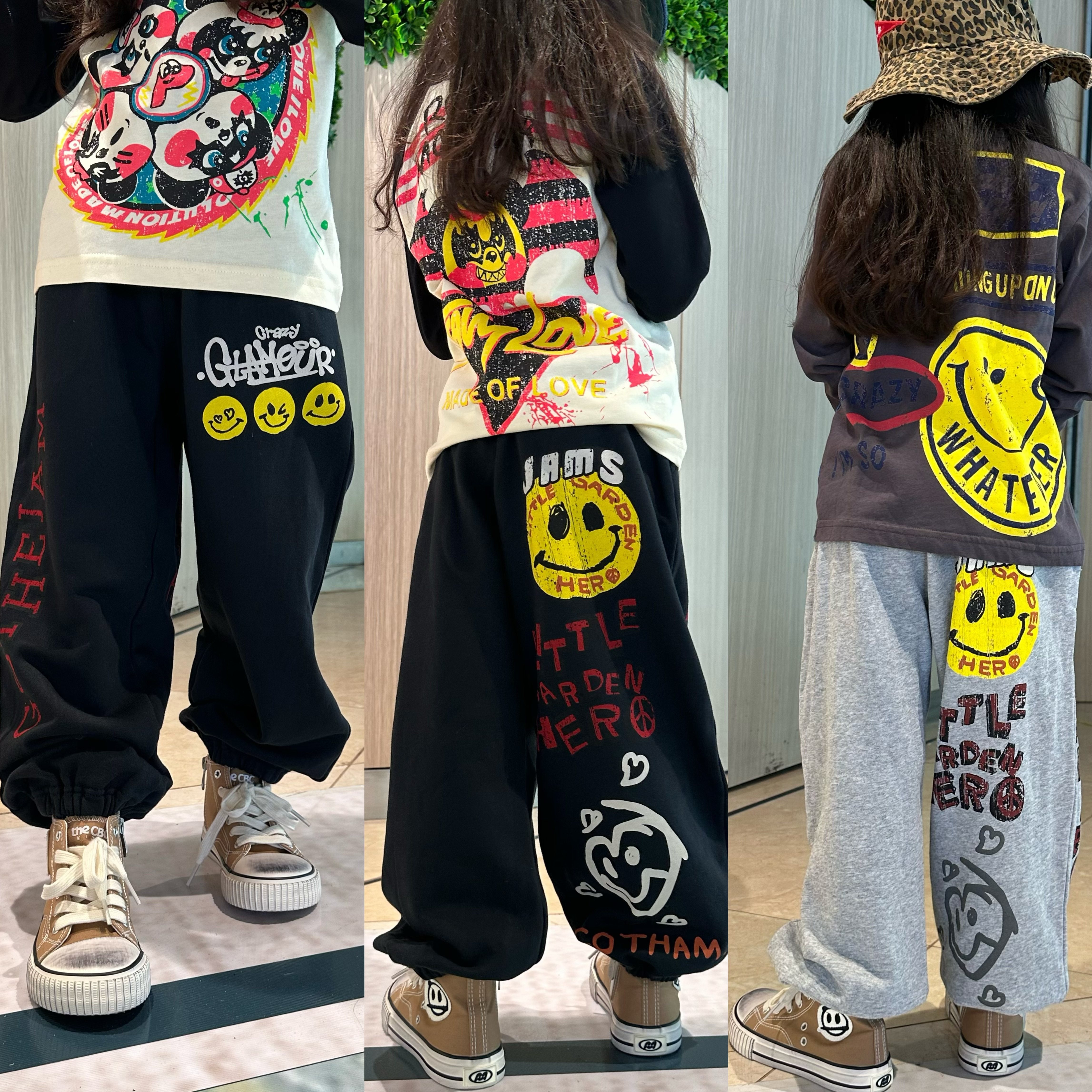 秋款日系笑脸男女童宽松运动裤