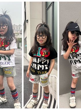 25年新款jam童装短袖日系儿童卡通刺绣徽章上衣男女童宝宝夏季T恤