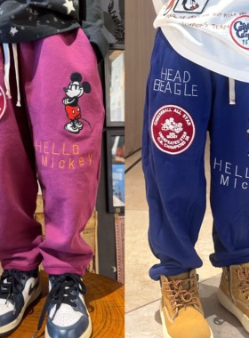 闲闲家春秋款dd儿童卡通章仔贴布休闲卫裤男女童宽松洋气长裤子