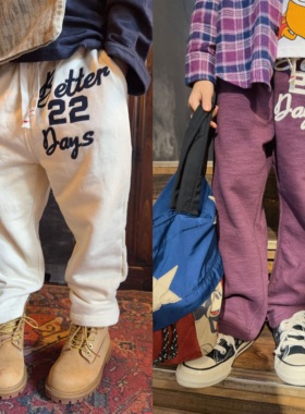 闲闲家25年春秋款dd童装中古儿童卫裤男女童宝宝刺绣毛圈长裤子