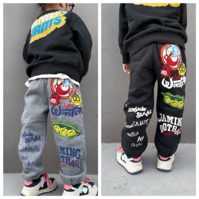 日系宝宝加绒卡通休闲运动裤