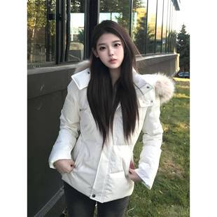 美式毛领连帽棉服女款冬季2025新款韩系加绒加厚收腰显瘦棉袄外套