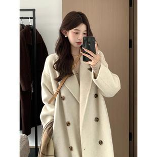 呢子大衣女中长款小个子2024新款秋冬季加厚高级感正肩羊毛呢外套