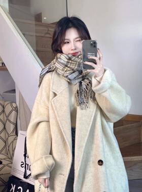 燕麦色羊绒大衣女2025秋冬季新款高级感韩系宽松中长款羊毛呢外套