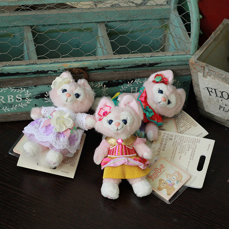 迪迪尼粉色小狐狸公仔各种穿衣服的样子毛绒小挂件包包挂饰钥匙