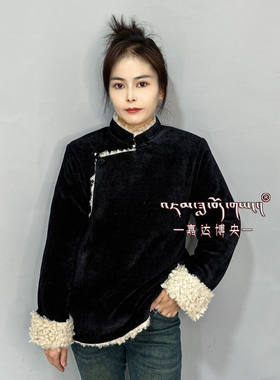 传统拉萨服装加厚人造毛女藏服棉衣拼接条纹素色藏装保暖外套上衣