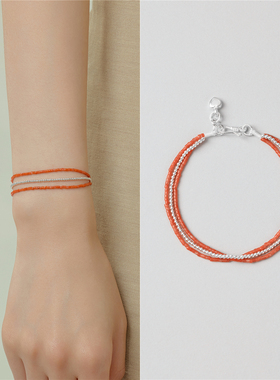 梵灵川南红小米珠晨光叠手链文艺