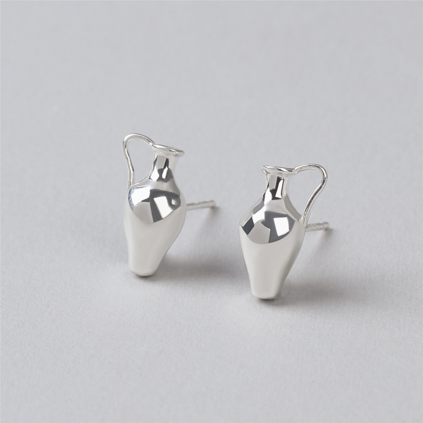 梵灵S925纯银实心雕塑花瓶耳钉