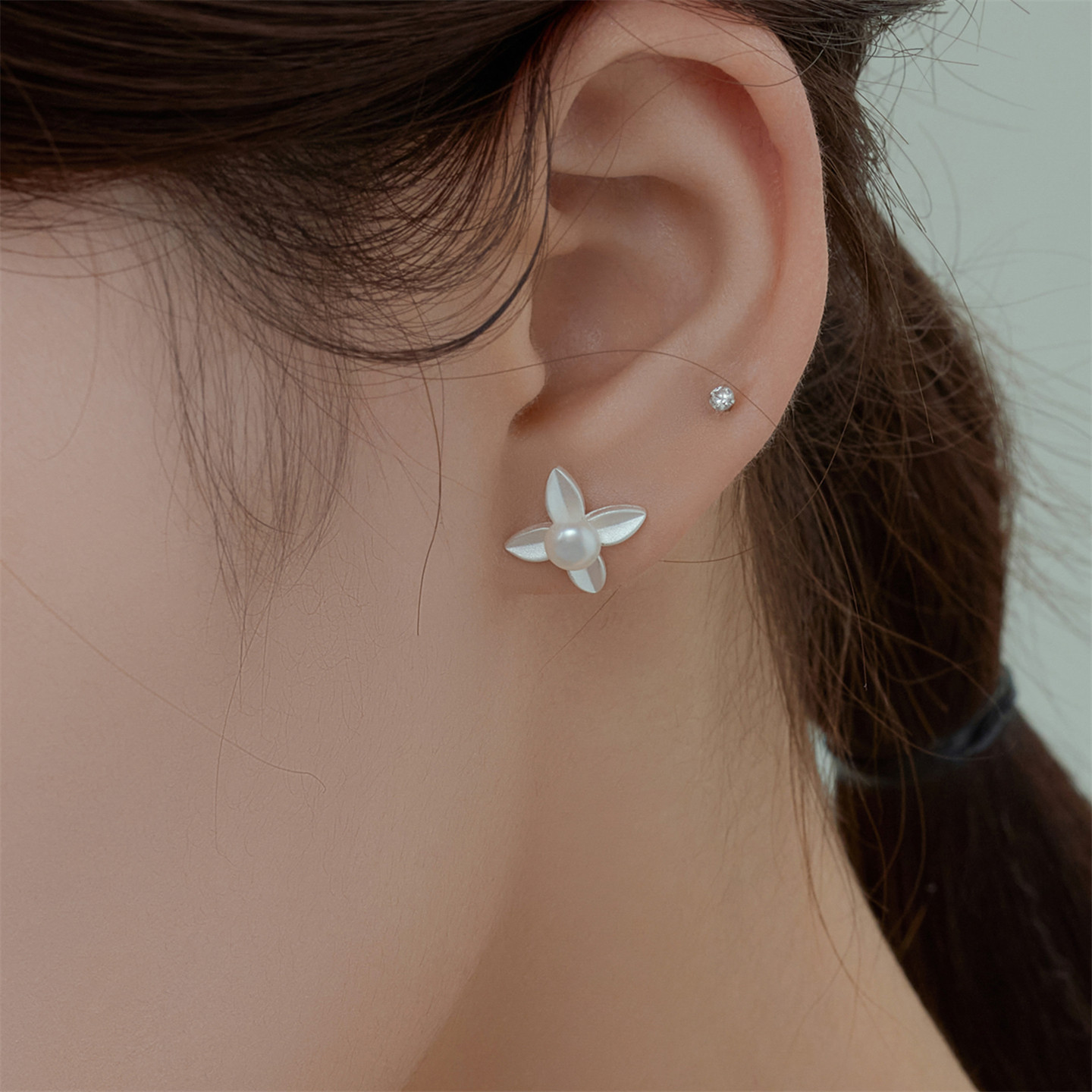 梵灵小众设计钱纹花耳钉淡水珍珠