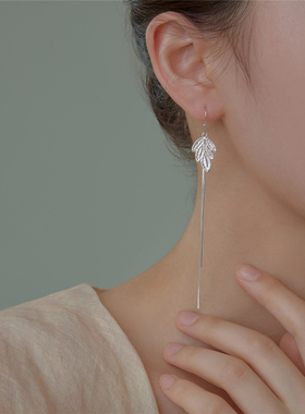梵灵原创小众设计师款蕾丝叶片流苏耳钉S925纯银新中式文艺复古