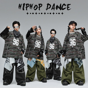 儿童街舞潮服嘻哈男童迷彩上衣女童hiphop舞蹈少儿爵士练功服时髦