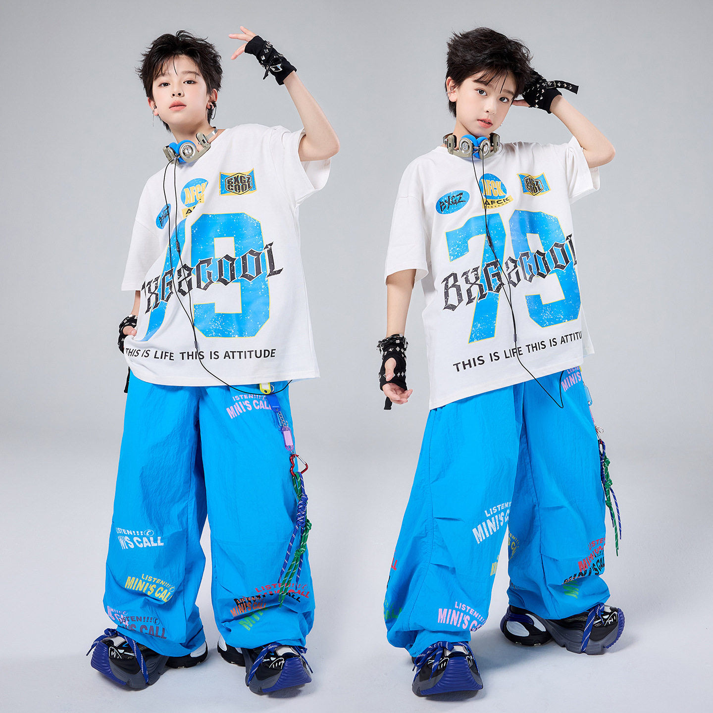 儿童街舞潮服演出服男童套装hiphop童装嘻哈女架子鼓潮牌 数字T恤