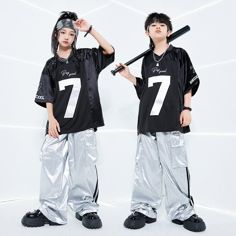 街舞儿童潮服演出服男童套装hiphop童装少儿定制潮牌7数字T恤爵士