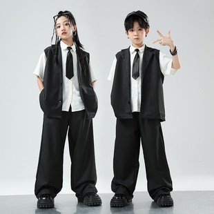 街舞儿童潮服演出服男童套装hiphop童装定制女爵士舞西装马甲走秀