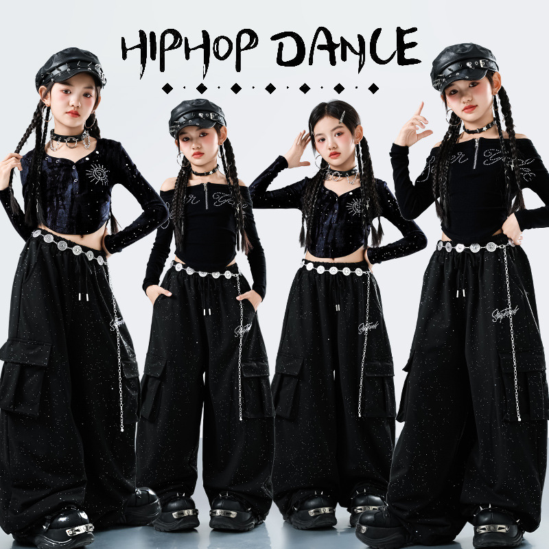 爵士舞演出服装女童韩版时髦jazz舞蹈练功服套装女孩秋季表演服装