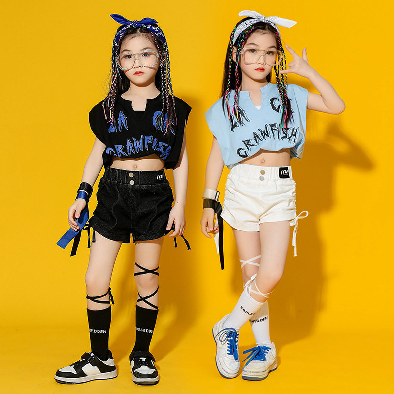 女童街舞潮服韩版露脐少儿春秋爵士舞演出服套装儿童定制走秀服