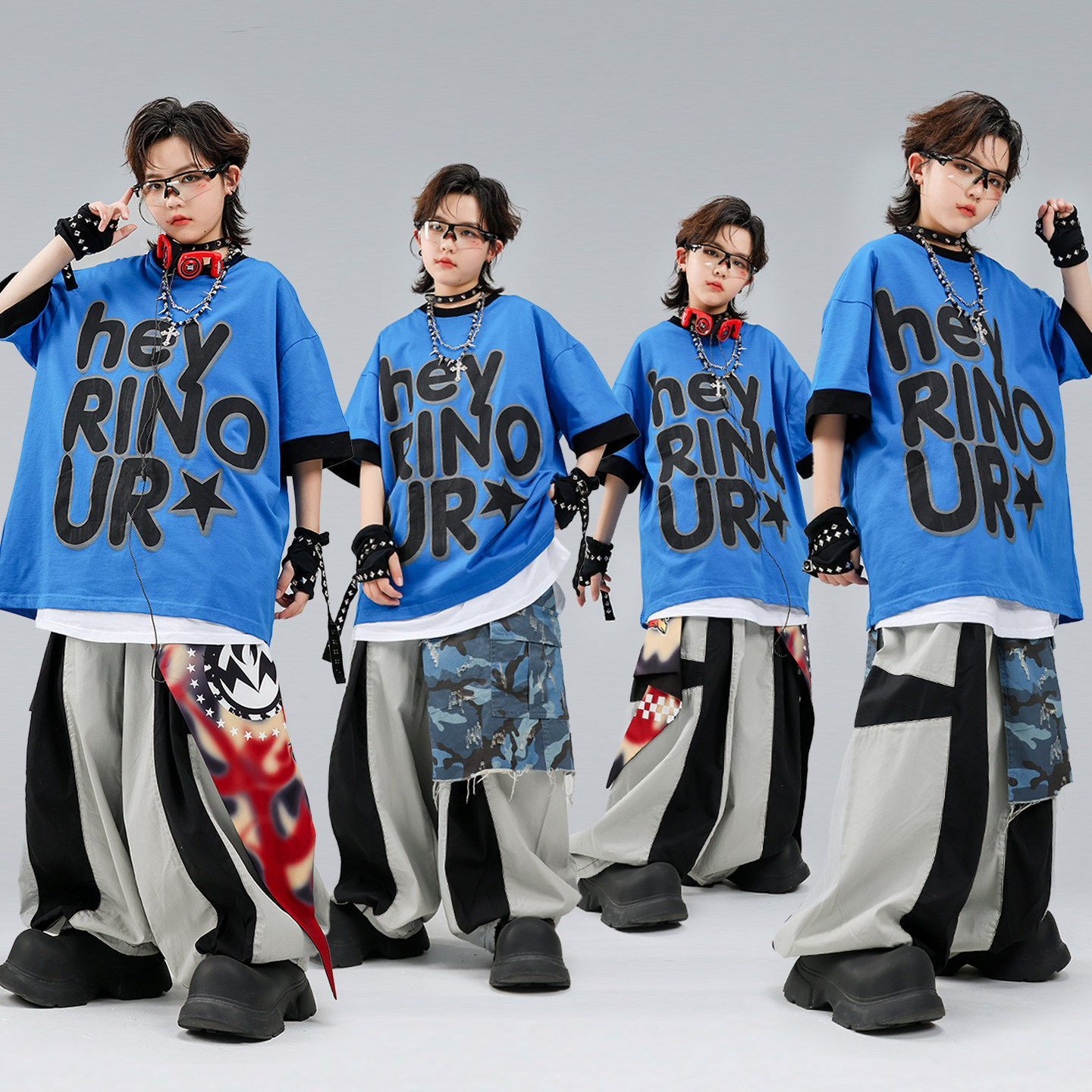 街舞儿童潮服嘻哈男童宽松T恤套装少儿炸街hiphop舞台演出服时髦