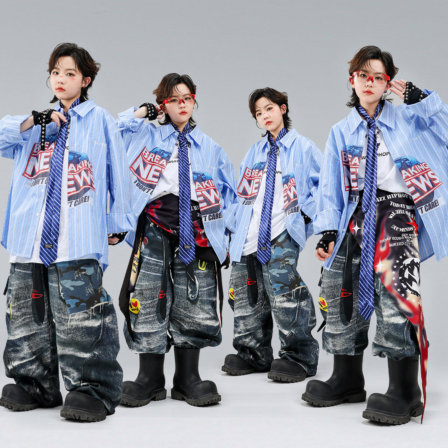 儿童嘻哈街舞架子鼓hiphop表演服装男童嘻哈街舞衬衫演出服舞蹈装