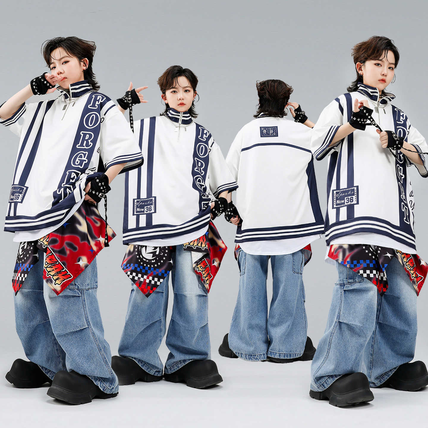 儿童街舞套装嘻哈风男童炸街少儿架子鼓表演女童hiphop演出服时髦