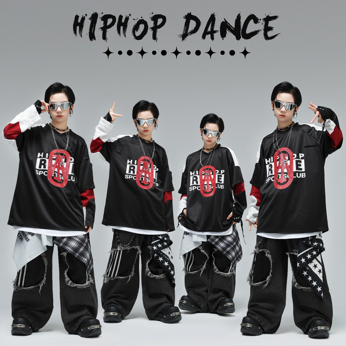 儿童街舞潮服嘻哈男童假两件卫衣少儿hiphop舞台女童表演出服时髦