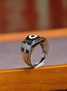 活扣戒指方形简约镶嵌玛瑙天眼天珠戒面戒托戒指托男9*8mm