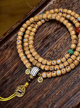 天然开片星月菩提子108颗佛珠念珠文玩多圈手串松石玛瑙天珠配饰