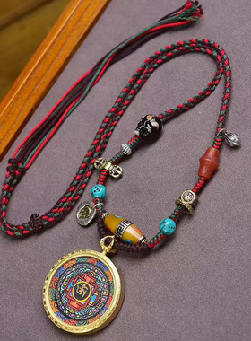 手工编织绳项链玛瑙阿呆回流骨配饰文玩手绘坛城唐卡六字真言挂坠