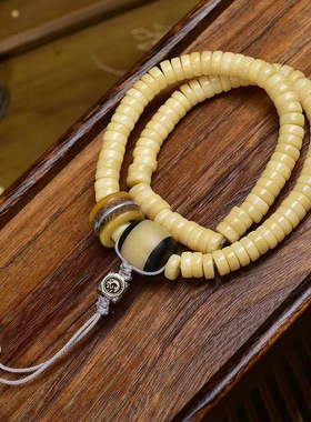 天然鸡油黄骆驼骨隔片108颗佛珠念珠藏式文玩两圈手串回流骨跑圈