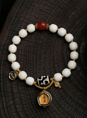 天然鹿角桶珠手串单圈暂时文玩嘎乌盒吊坠蓝玛瑙富甲天珠配饰手链