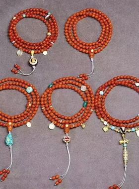 天然红玛瑙项链复古时尚天珠松石琉璃配饰吊坠文玩佛珠毛衣链饰品