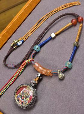 手工编织手搓绳项链随身小唐卡扎基拉姆吊坠绿度母挂坠佛牌毛衣链